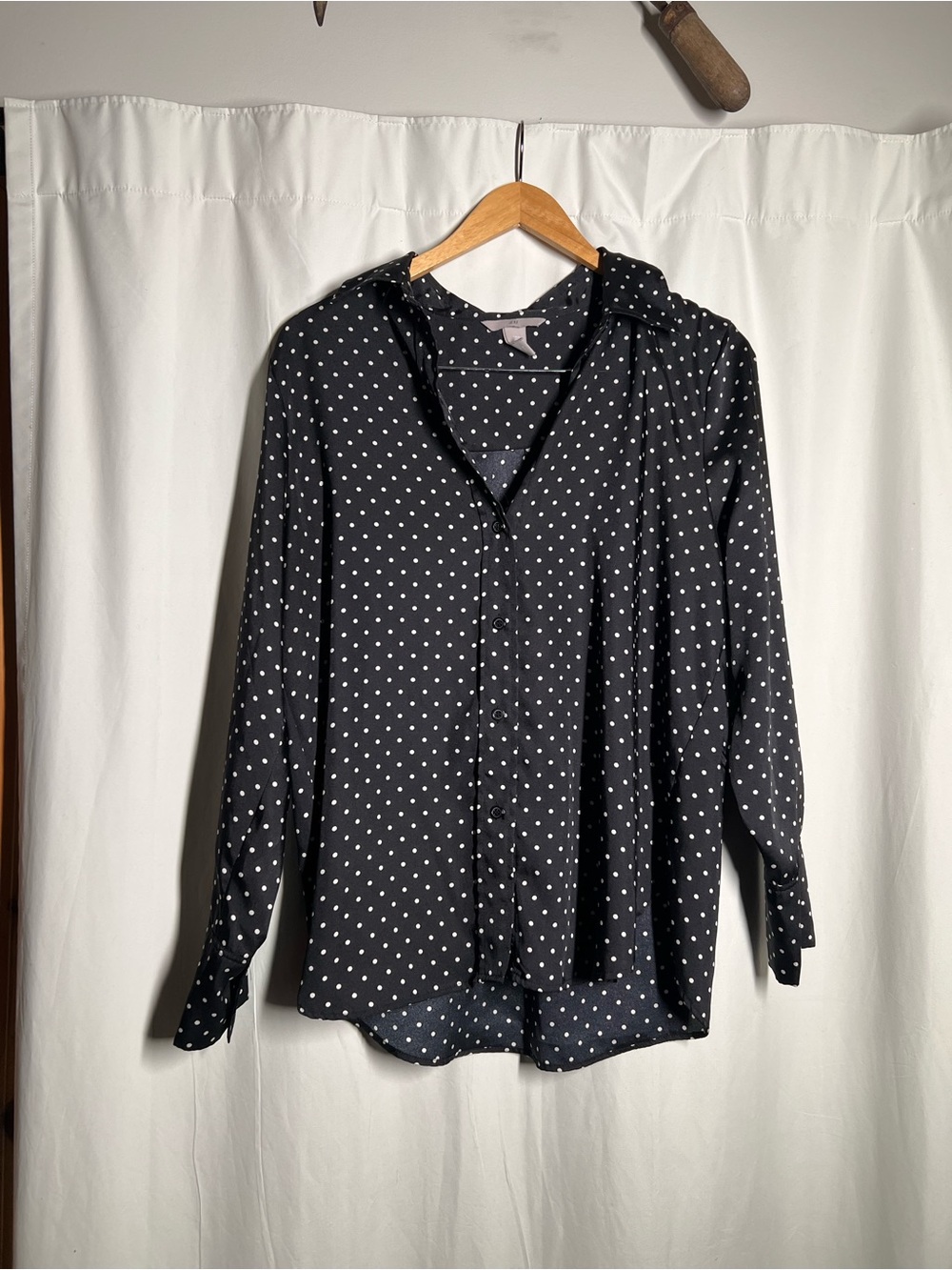 H&M Black Blouse with White Polka Dots